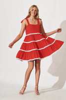 Red Santa Dress with White Trim in Cotton