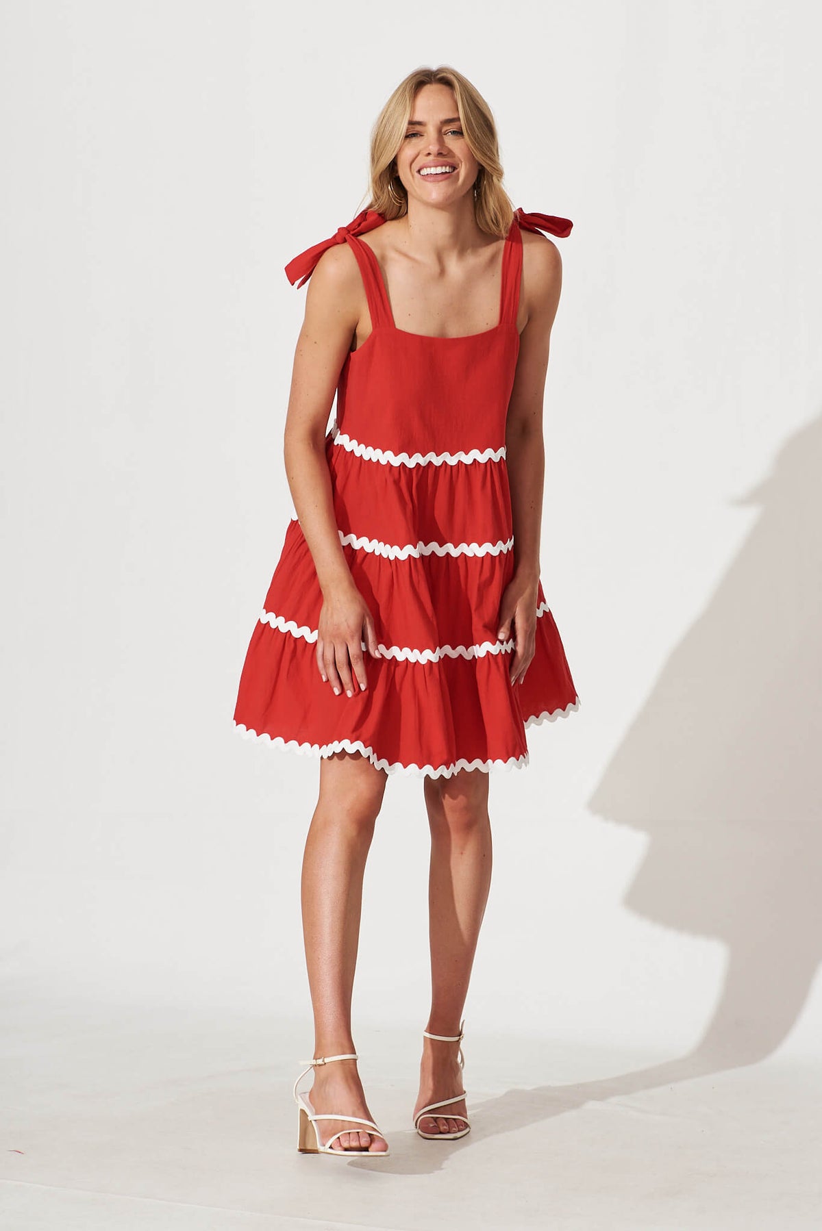 Red Santa Dress with White Trim in Cotton