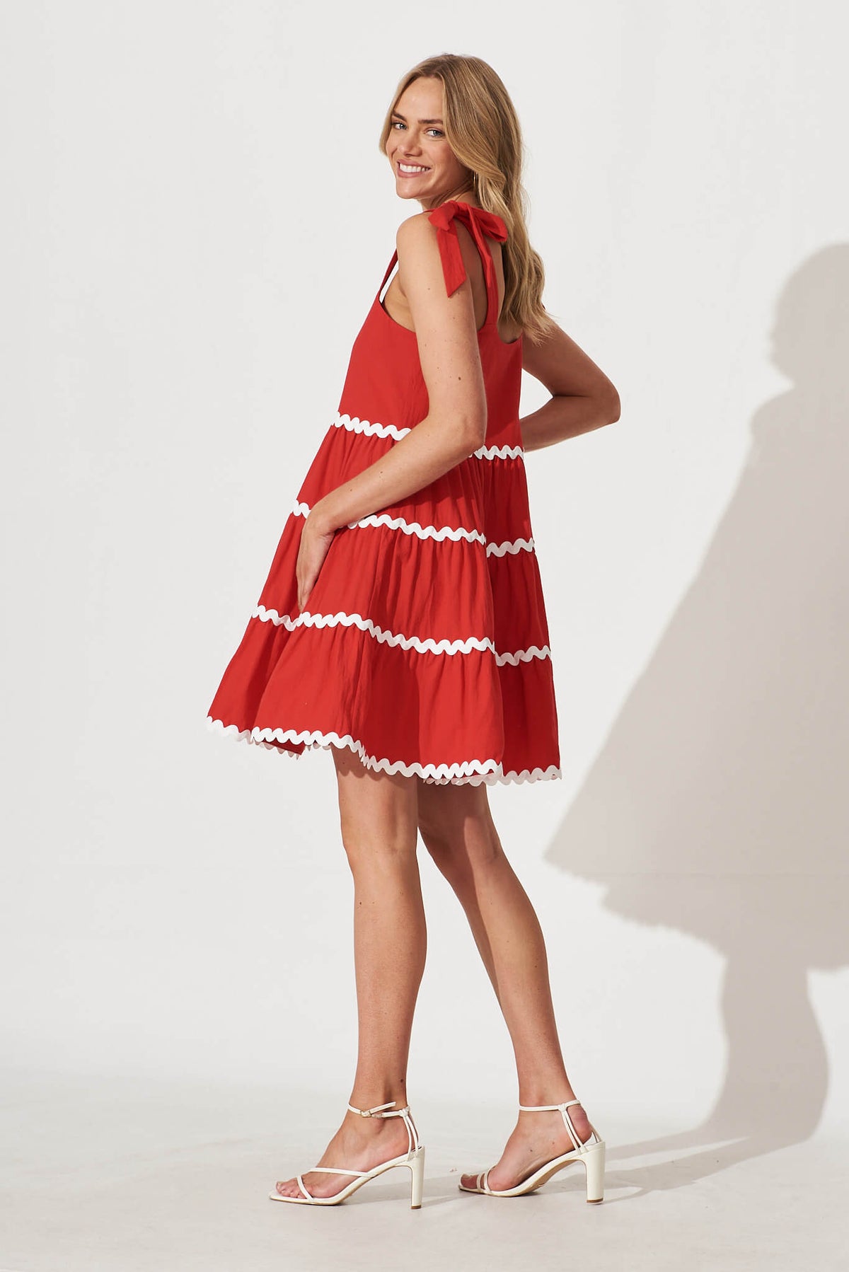 Red Santa Dress with White Trim in Cotton