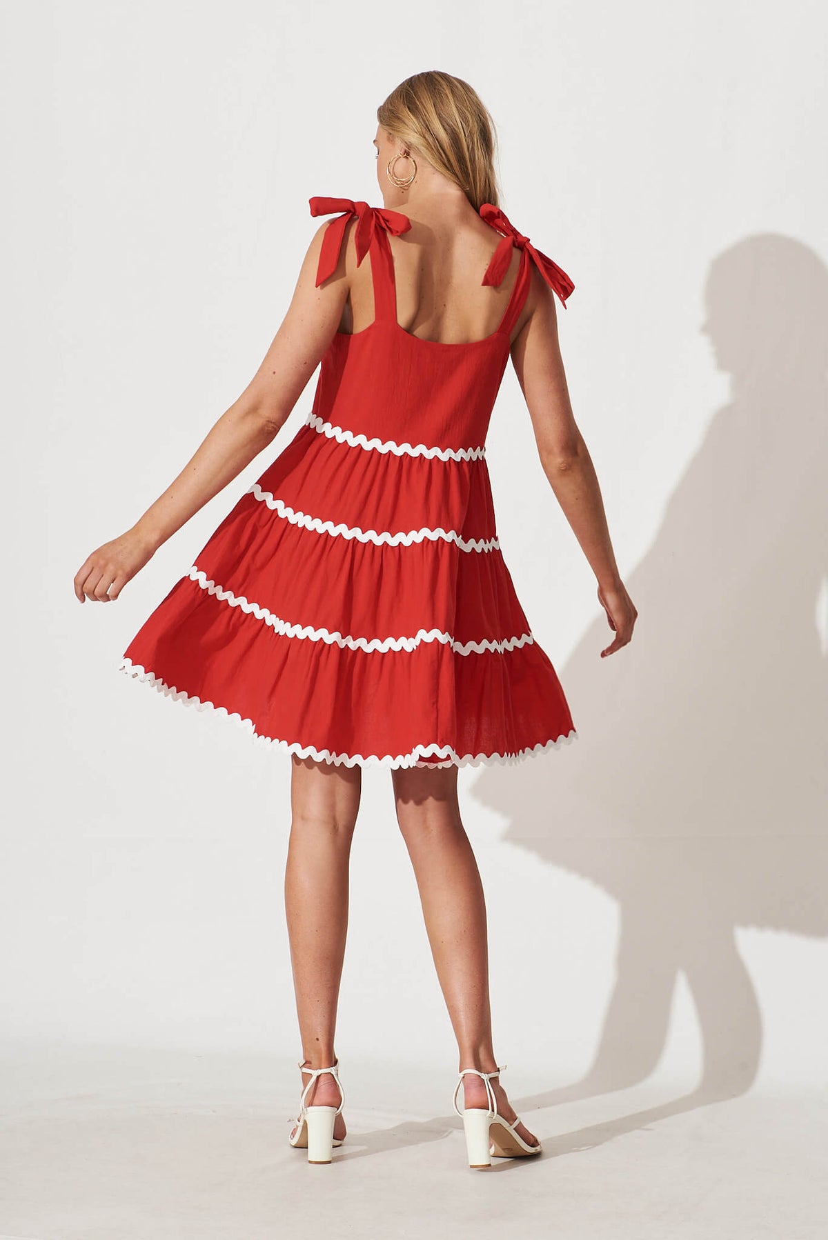 Red Santa Dress with White Trim in Cotton
