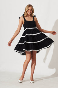 Black Cotton Dress with White Trim