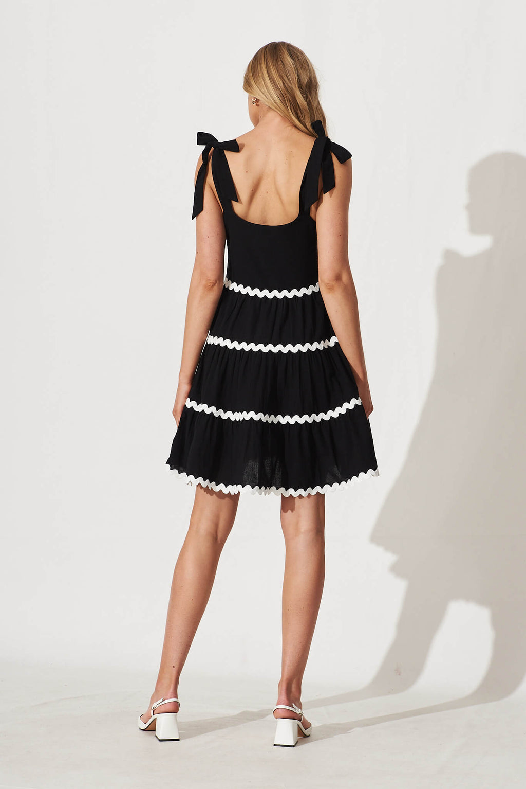 Black Cotton Dress with White Trim