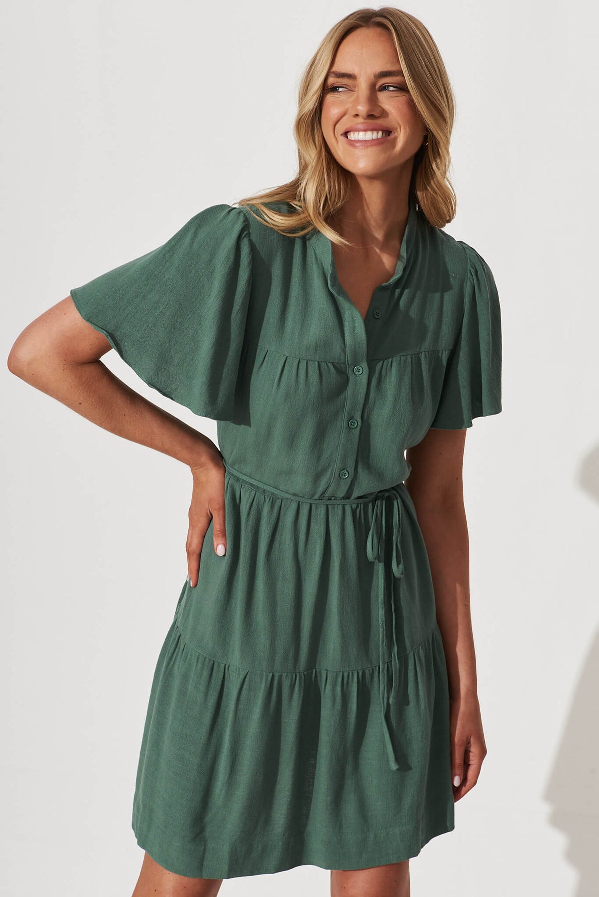 Green Linen Blend Rosemary Dress