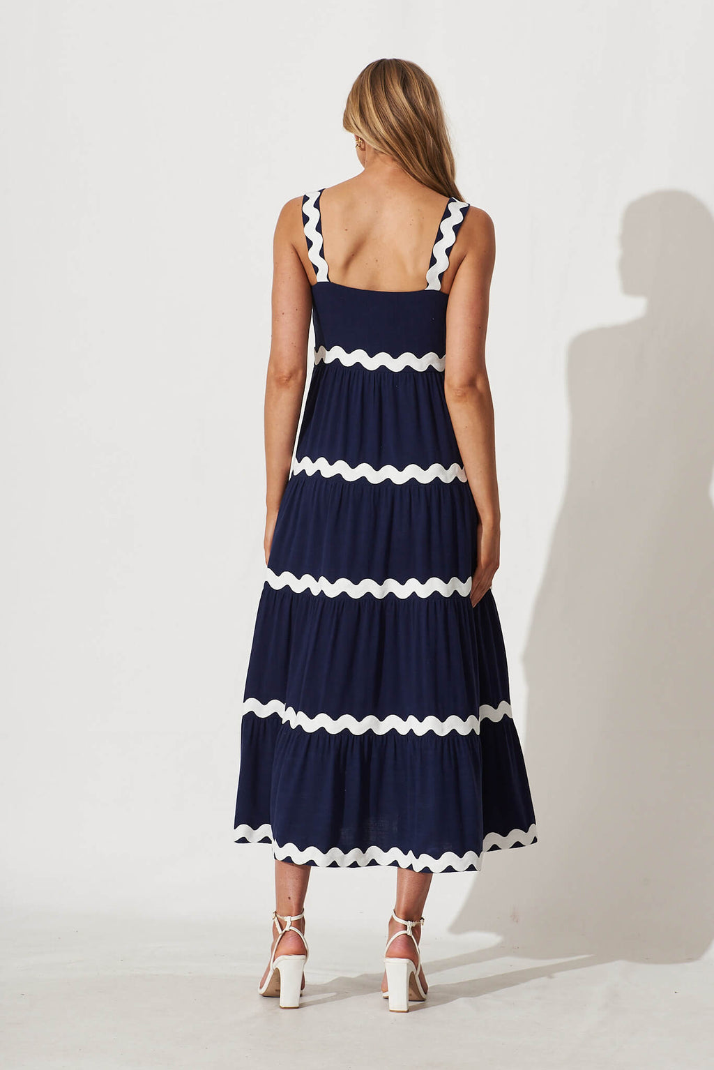 Navy & White Maxi Dress with Ric Rac Trim