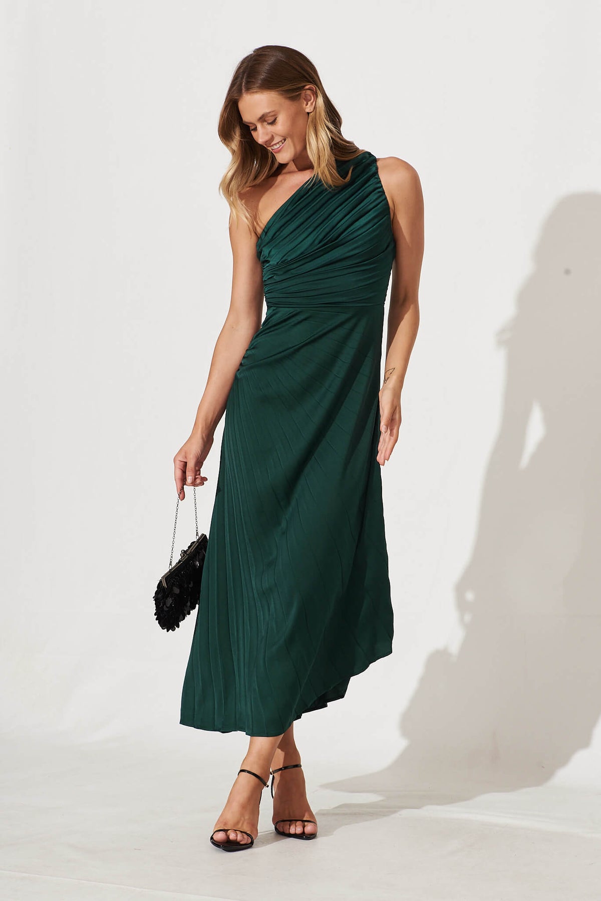Emerald One-Shoulder Maxi Dress