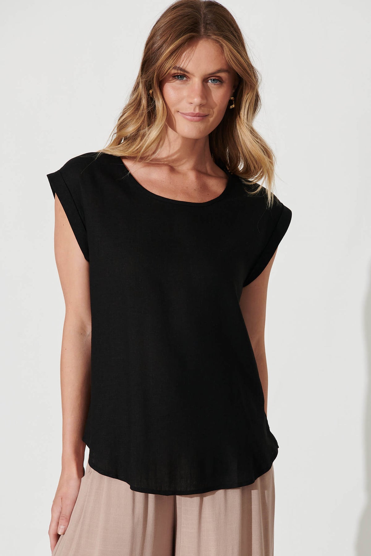 Black Linen Blend Top