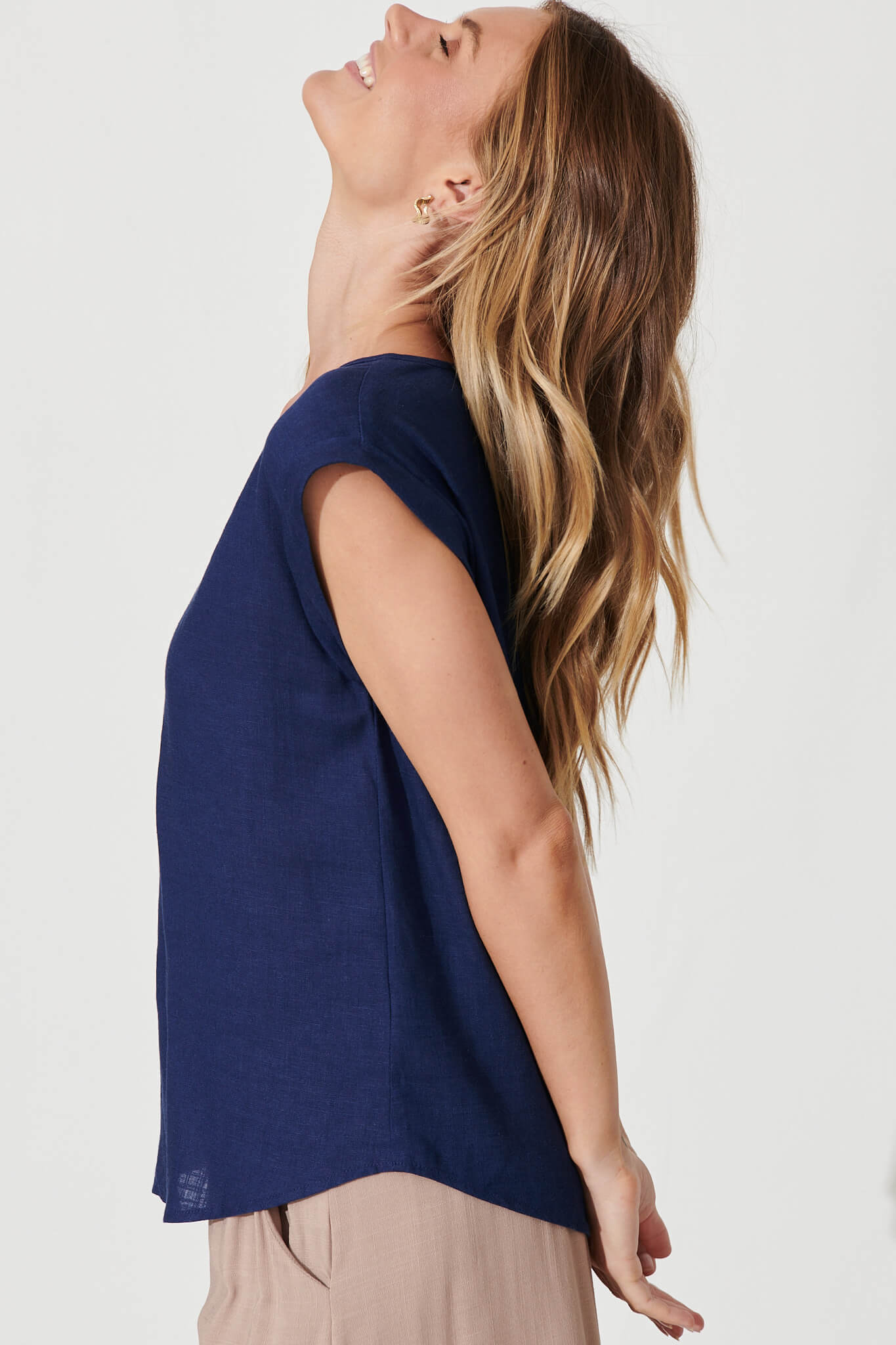 Navy Linen Blend Top
