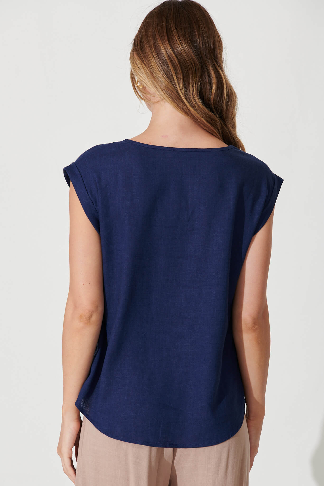 Navy Linen Blend Top