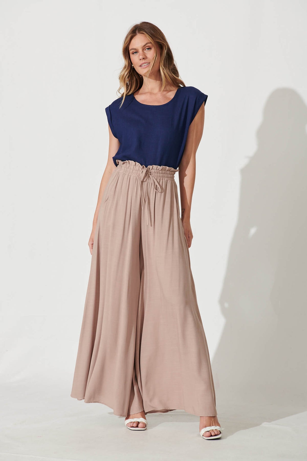 Navy Linen Blend Top