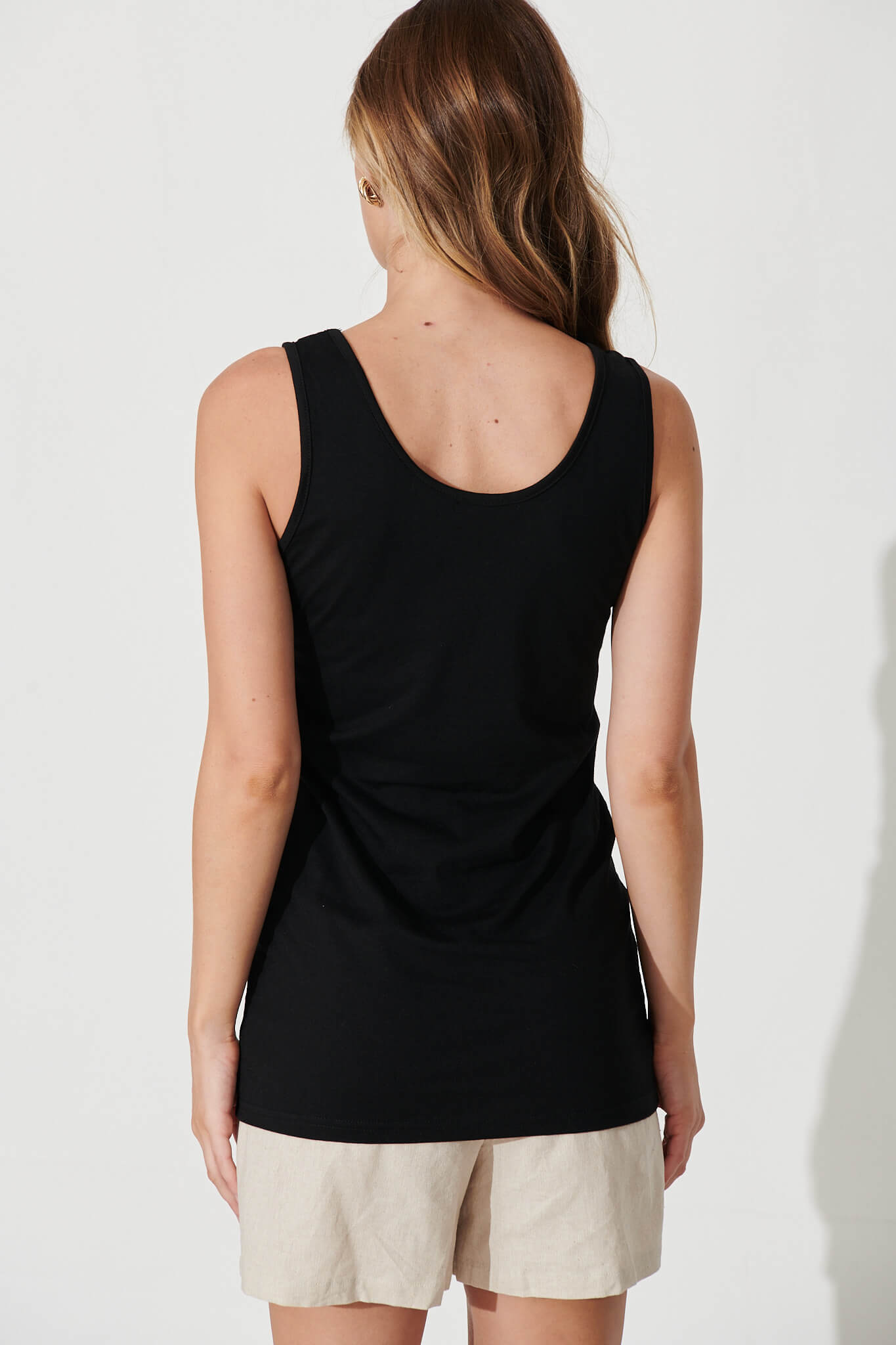 Black Cotton Blend Tank Top by Veda
