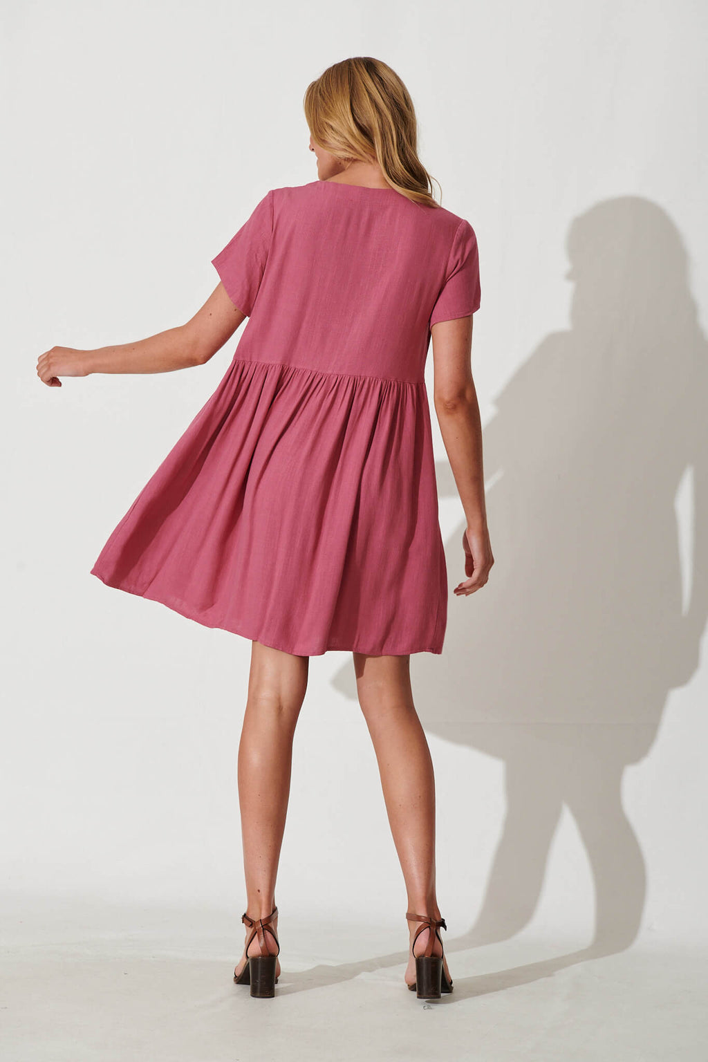 Deep Rose Linen Blend Smock Dress