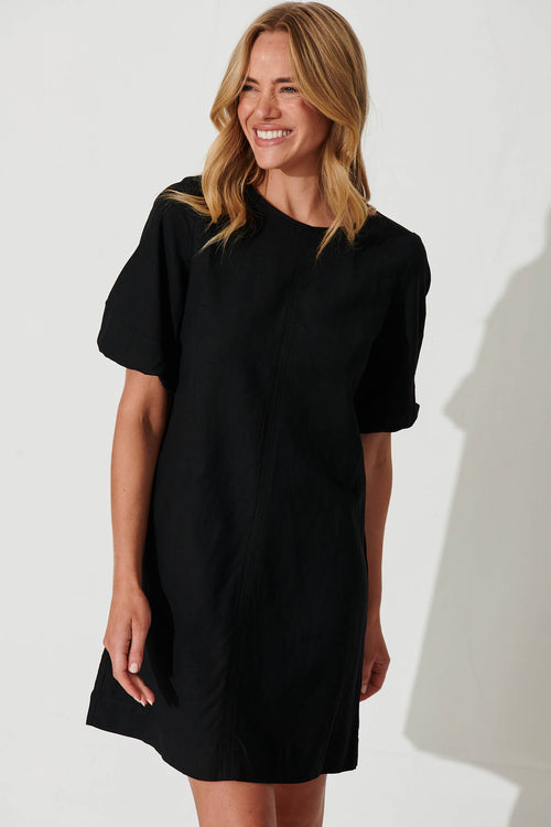 Black Cotton Linen Kyoto Dress