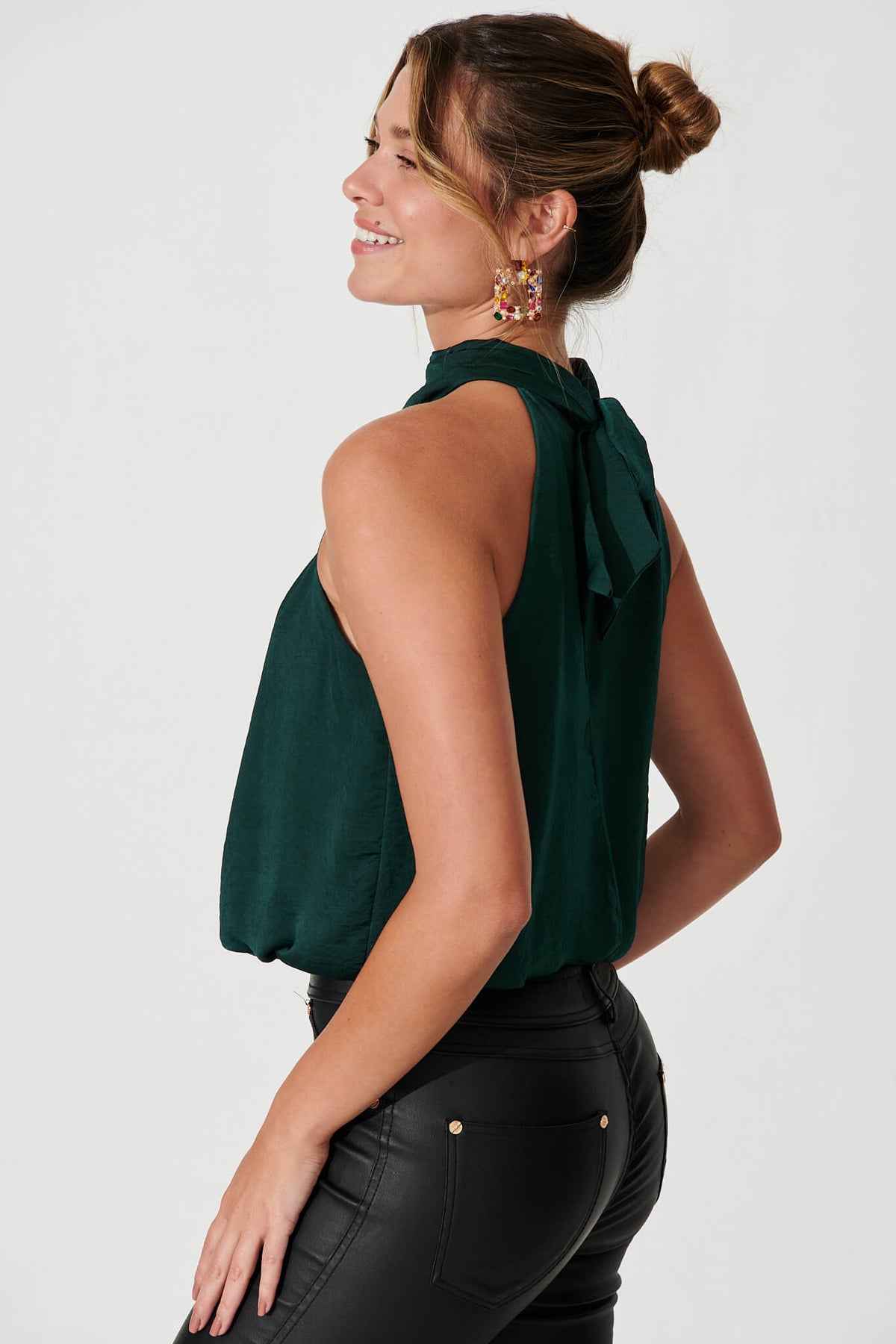 Emerald Satin Roxanne Blouse