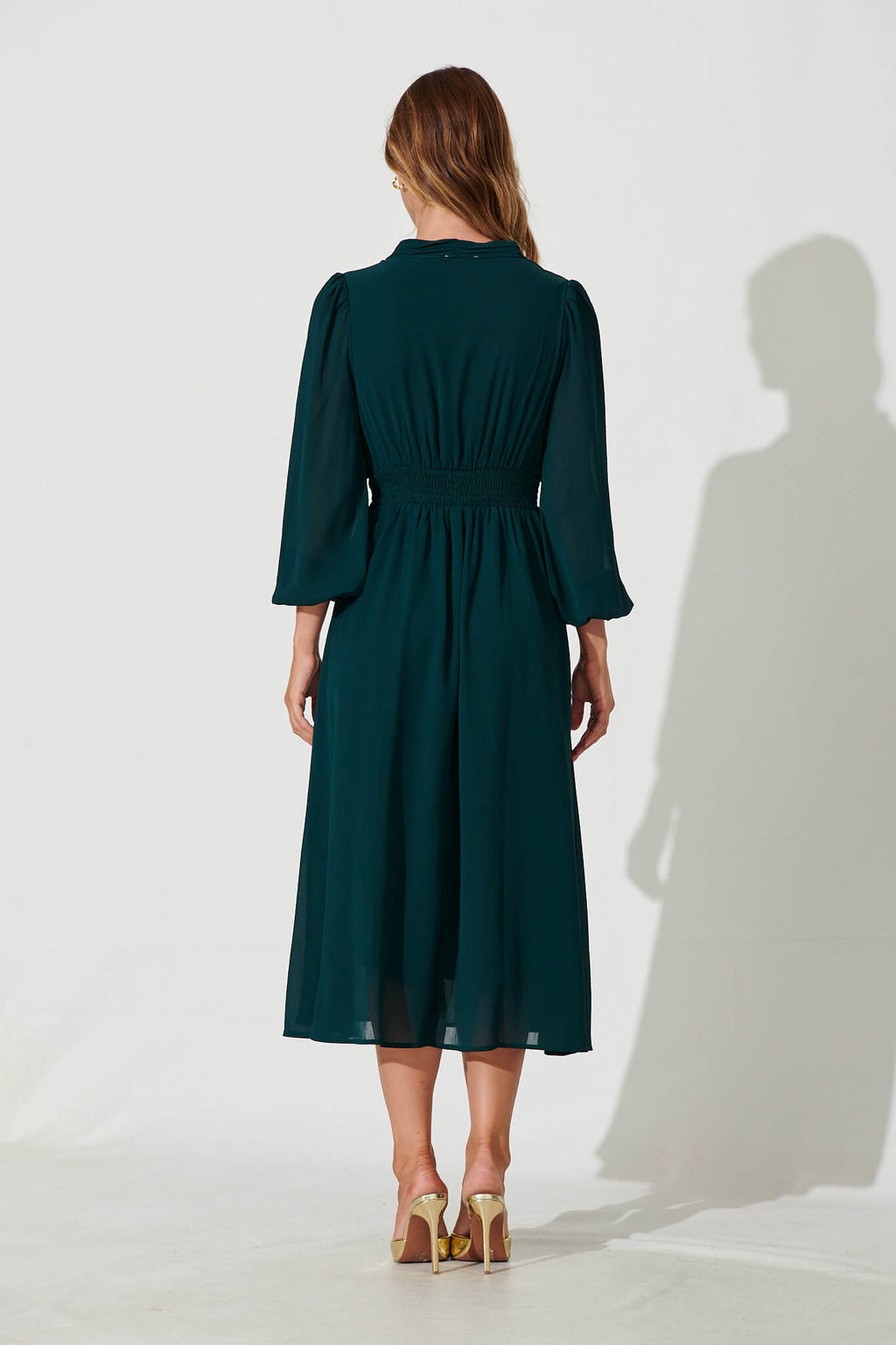 Emerald Chiffon Midi Dress