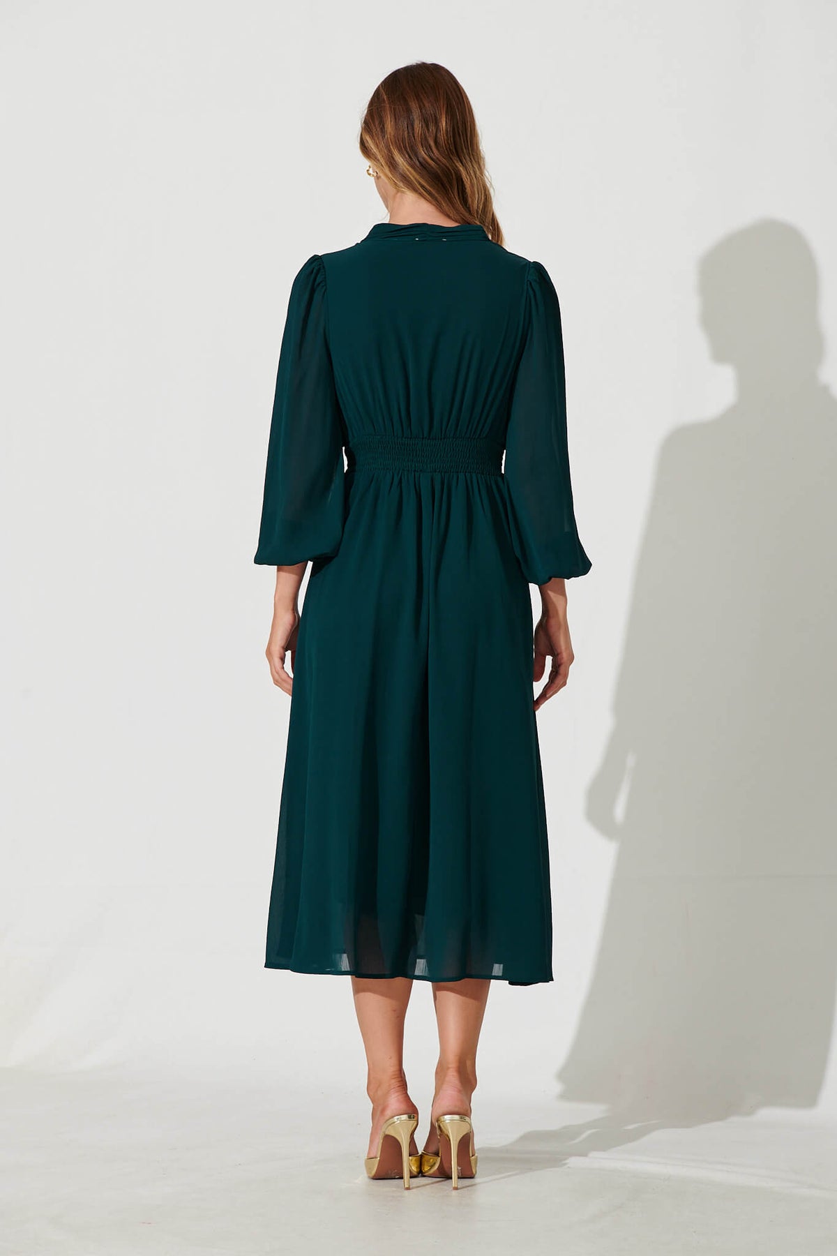 Emerald Chiffon Midi Dress