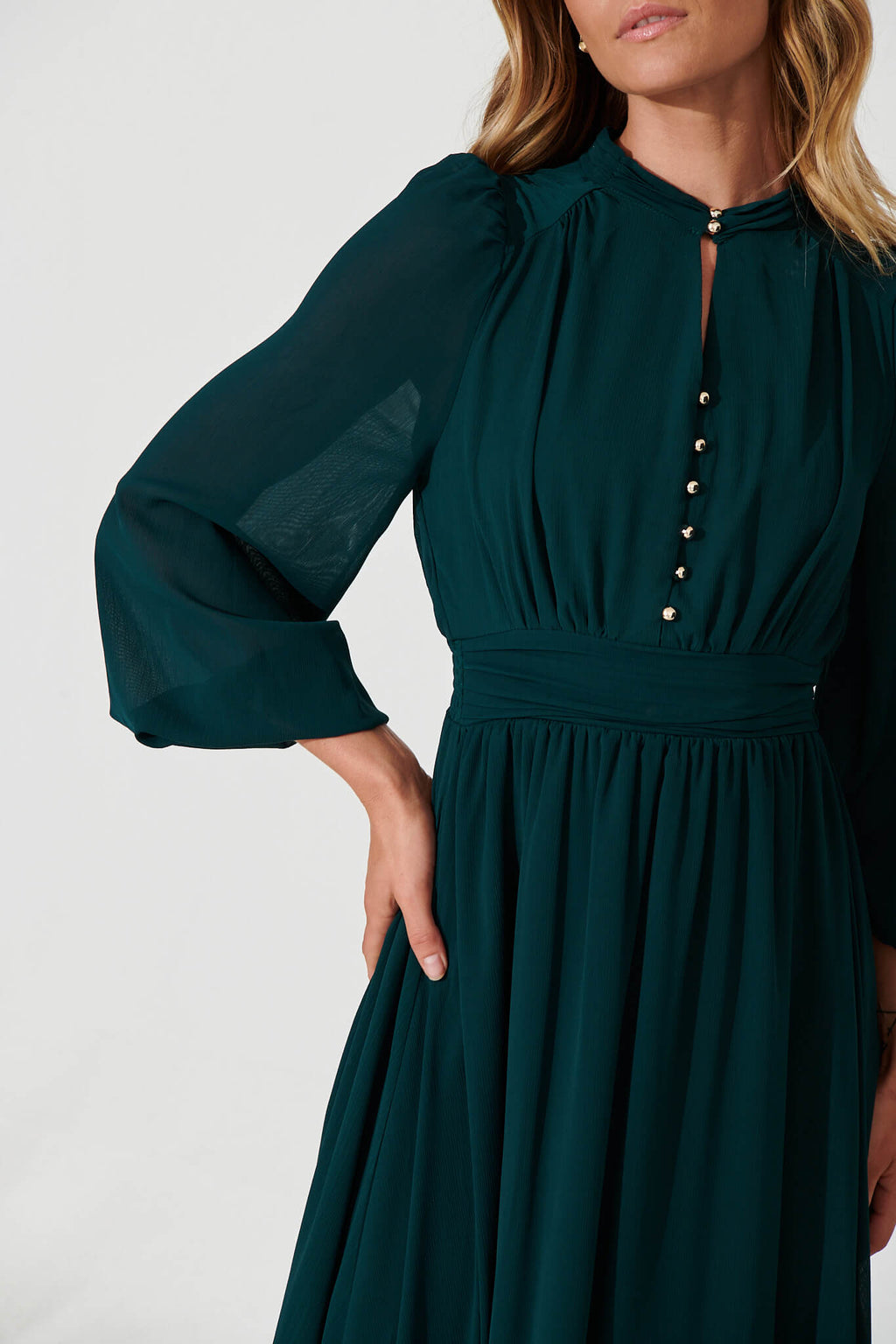 Emerald Chiffon Midi Dress