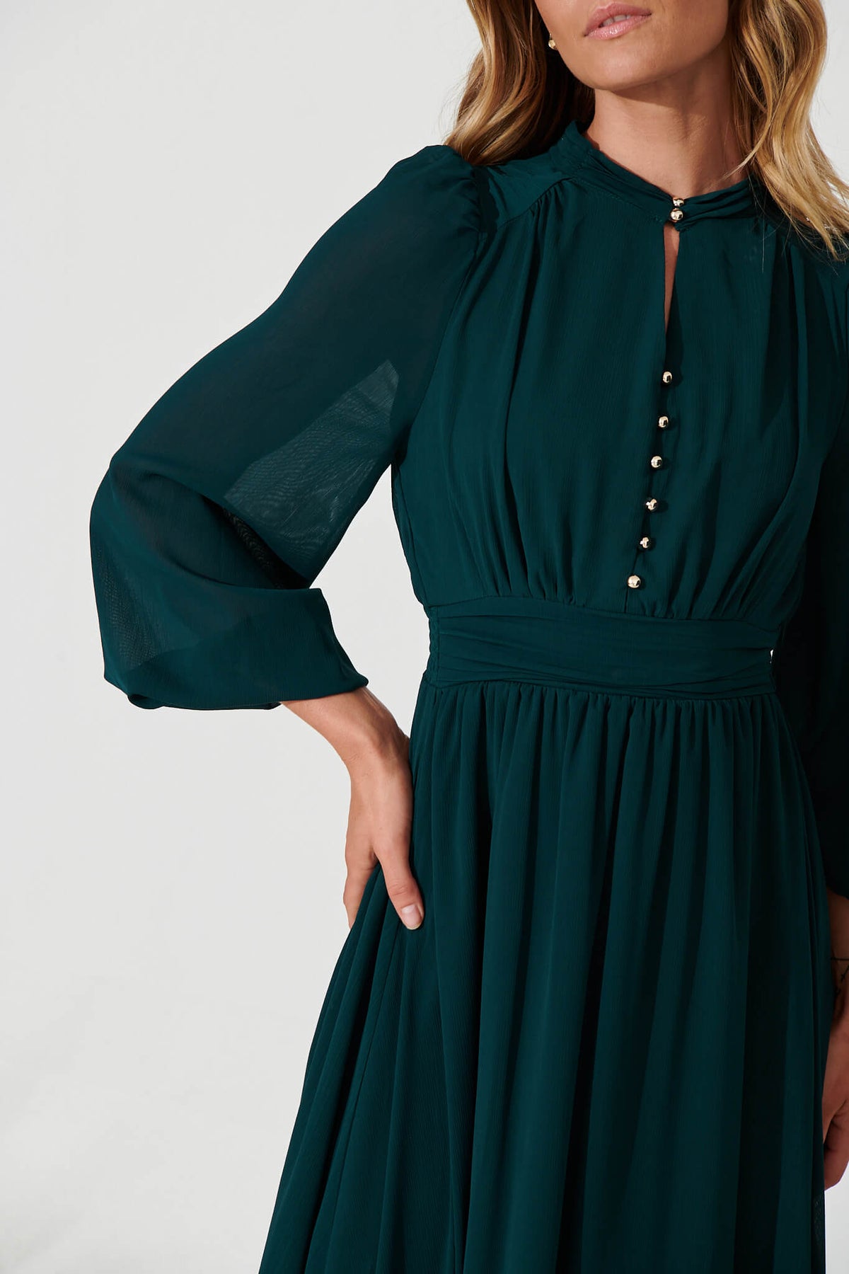 Emerald Chiffon Midi Dress