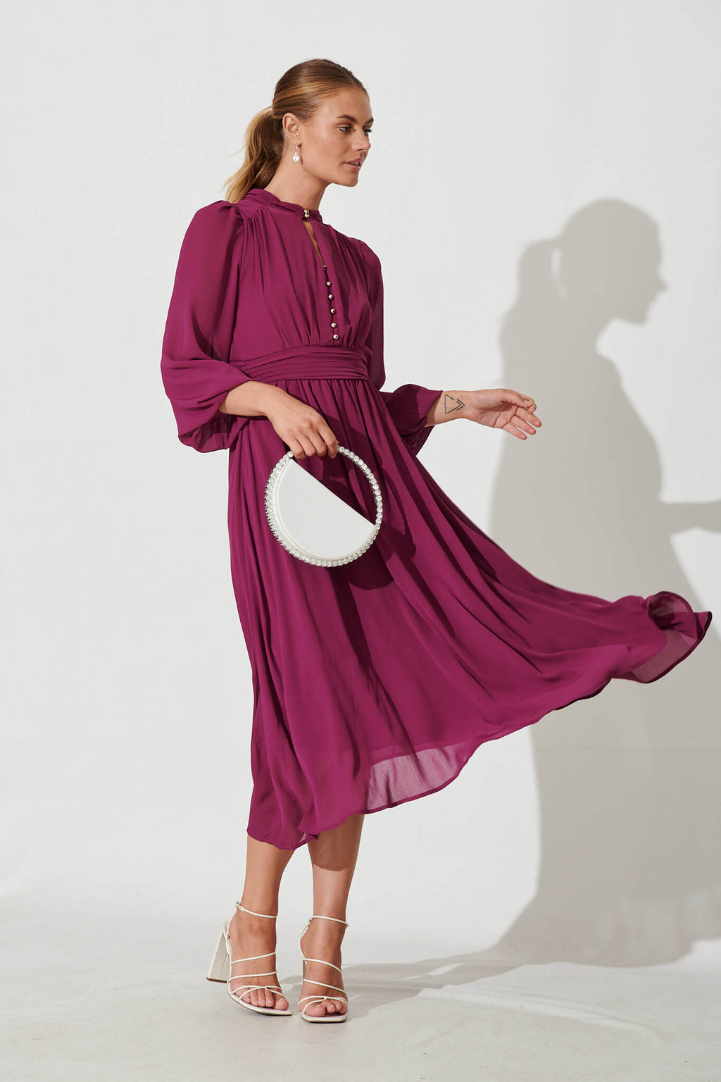 Plum Chiffon Midi Dress