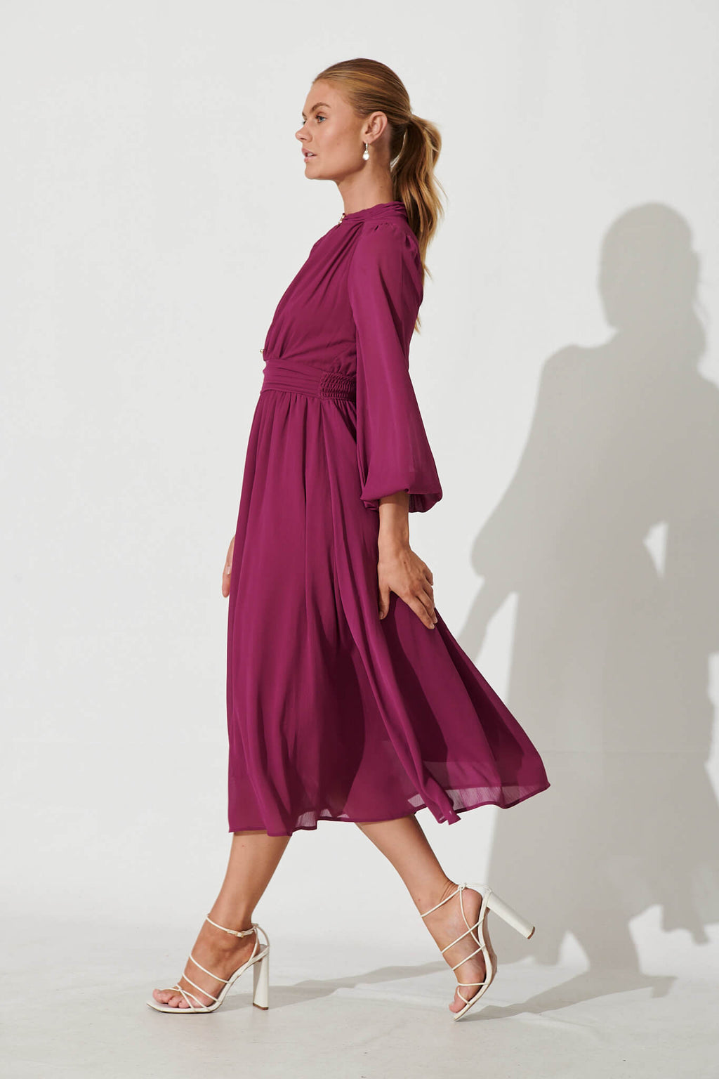 Plum Chiffon Midi Dress