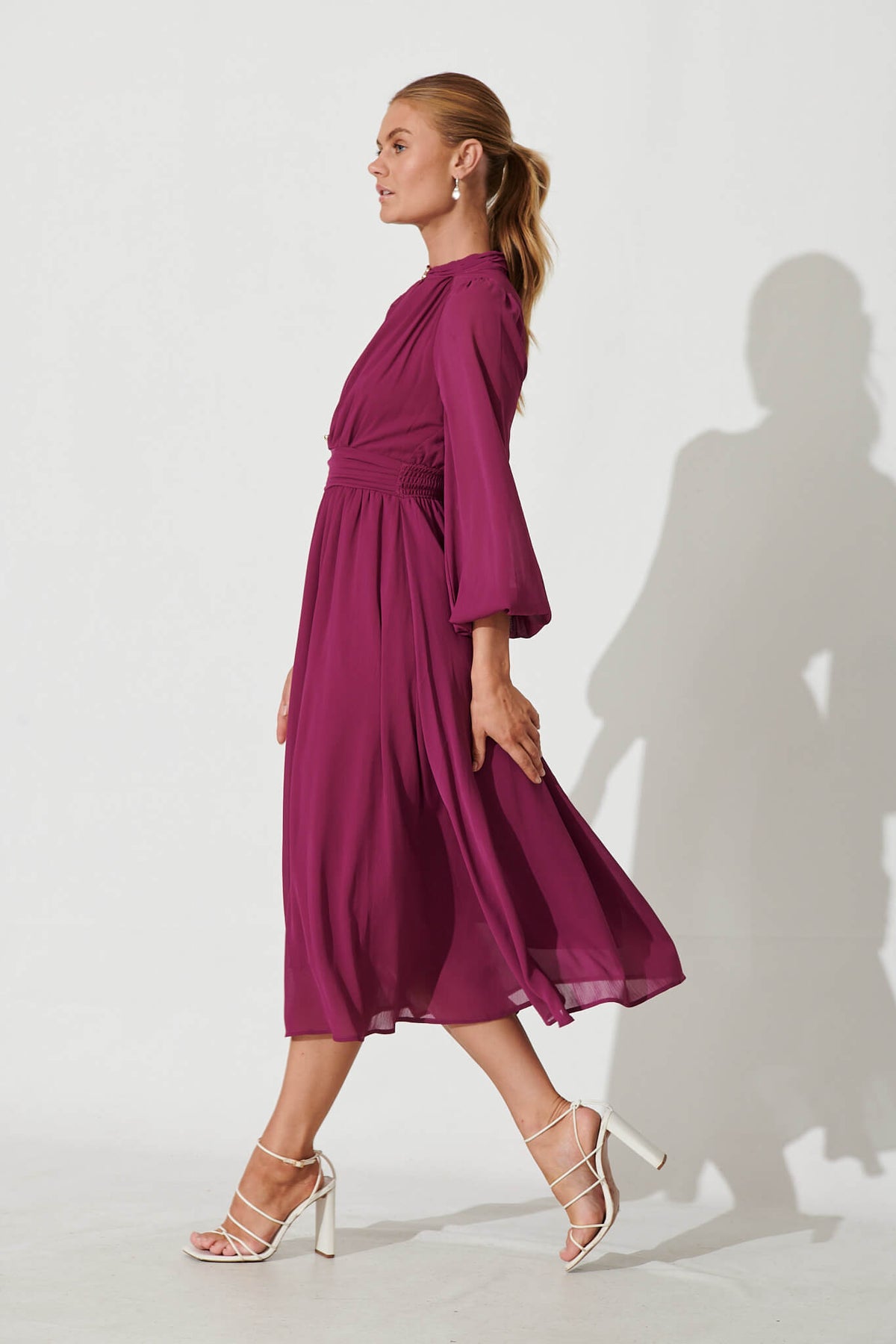 Plum Chiffon Midi Dress
