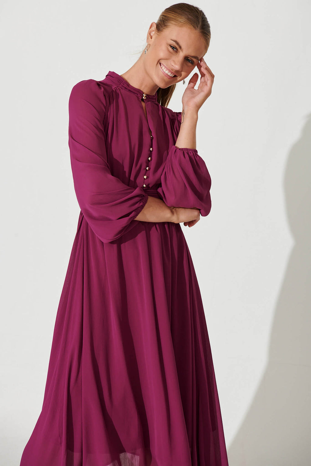 Plum Chiffon Midi Dress
