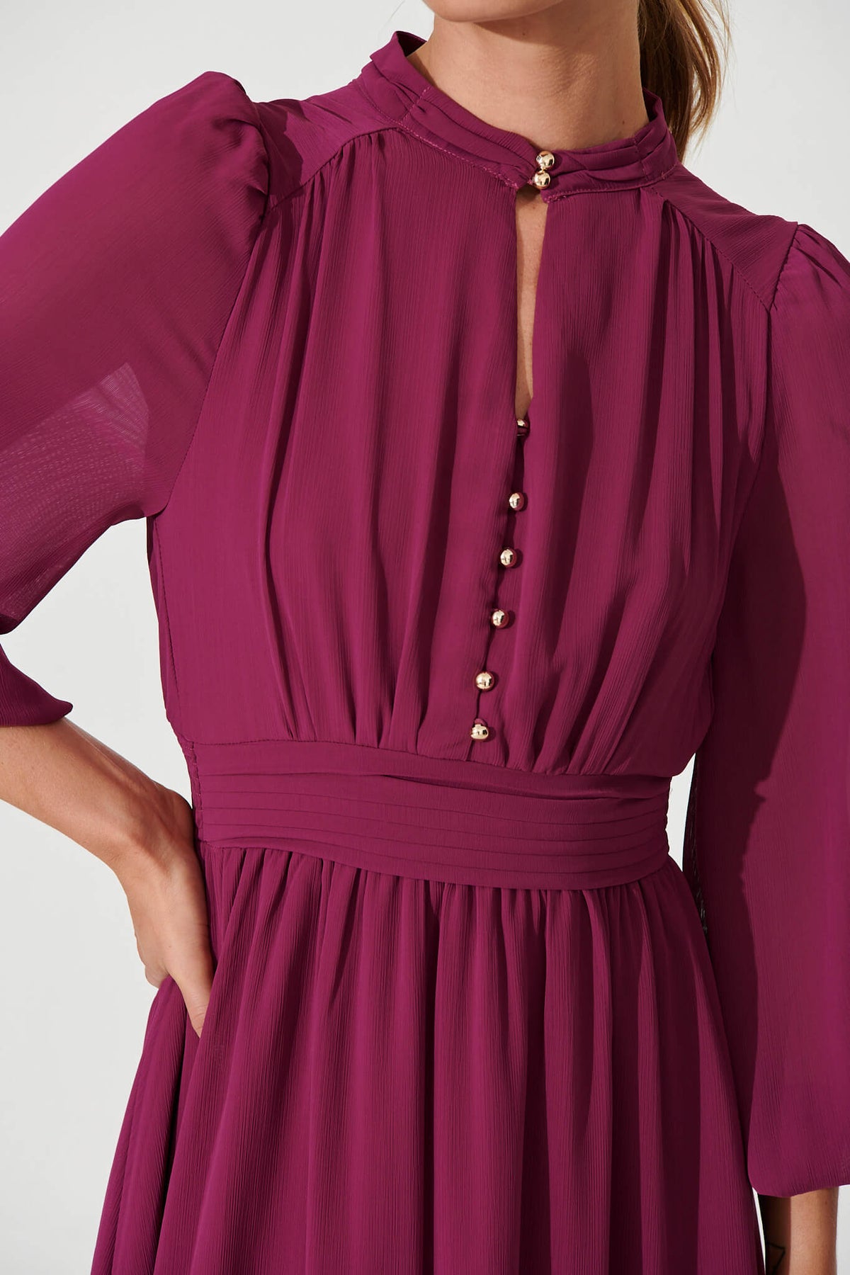 Plum Chiffon Midi Dress