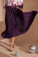 Plum Satin Midi Pleat Skirt