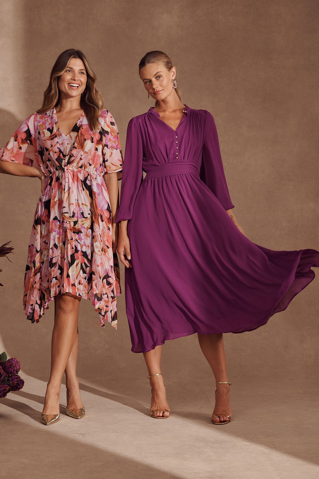 Plum Chiffon Midi Dress