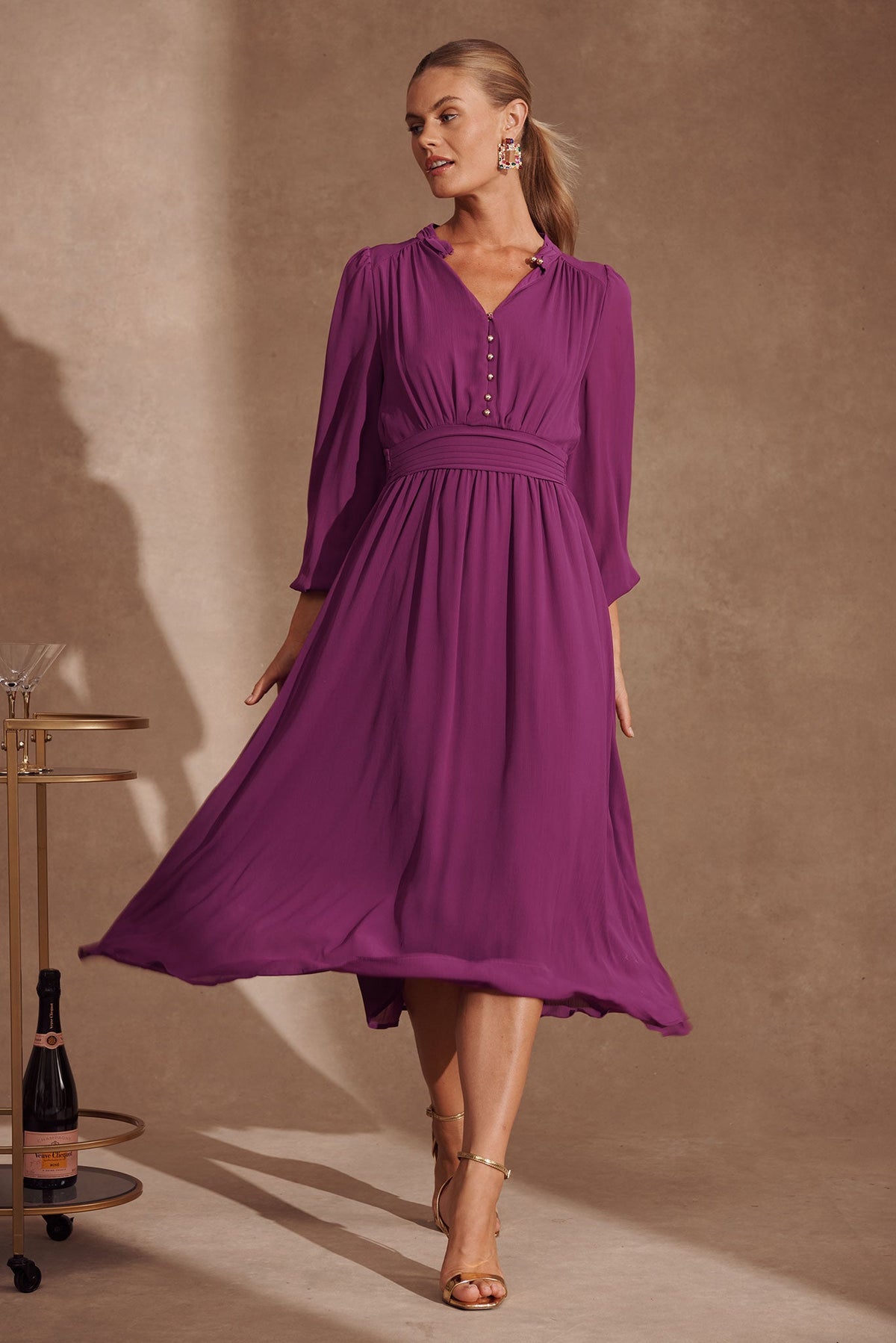 Plum Chiffon Midi Dress