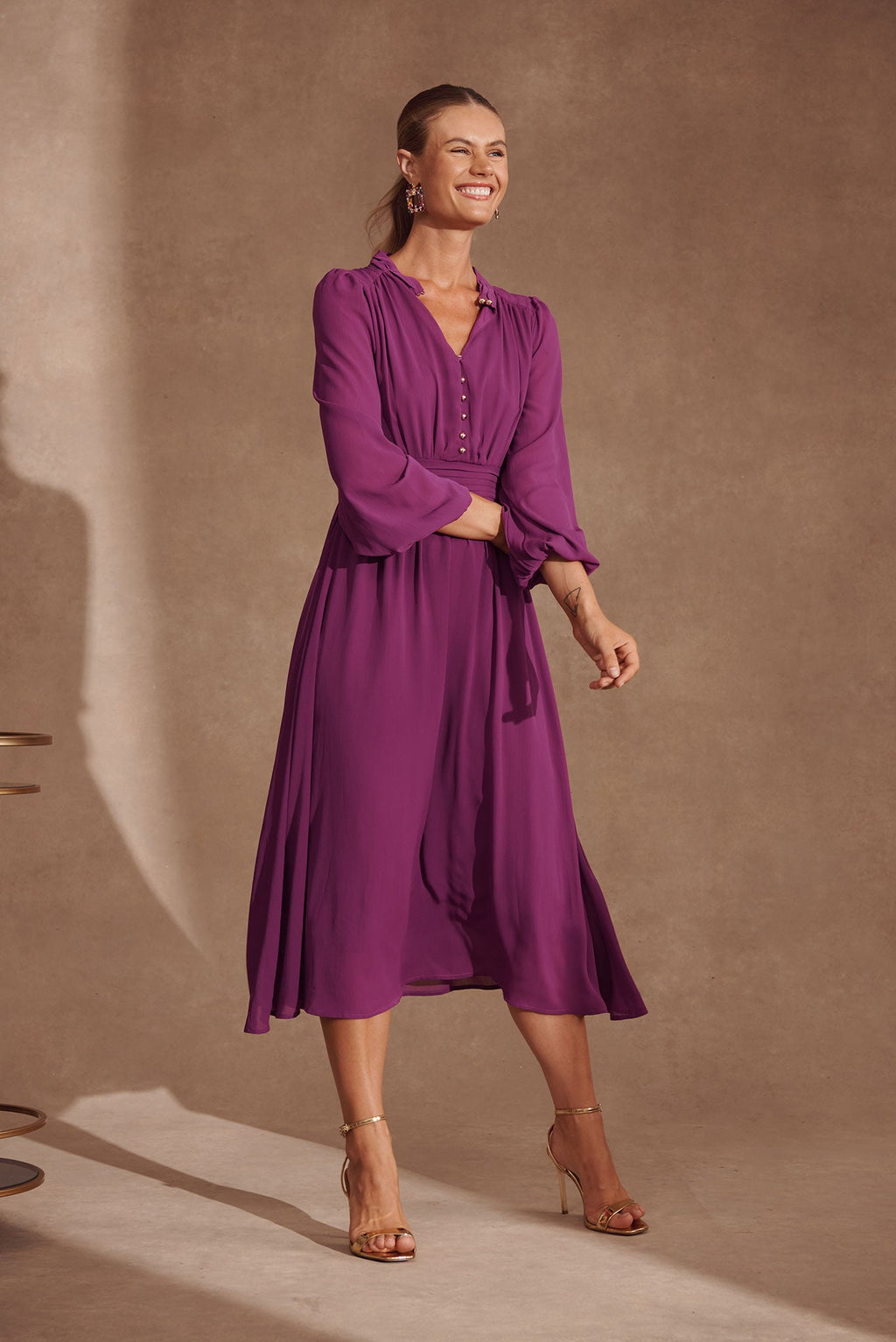 Plum Chiffon Midi Dress