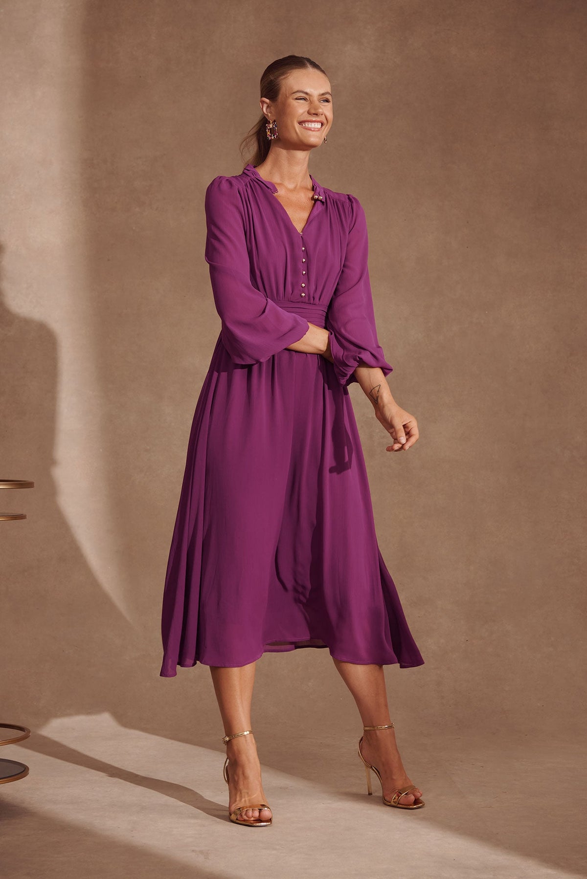Plum Chiffon Midi Dress