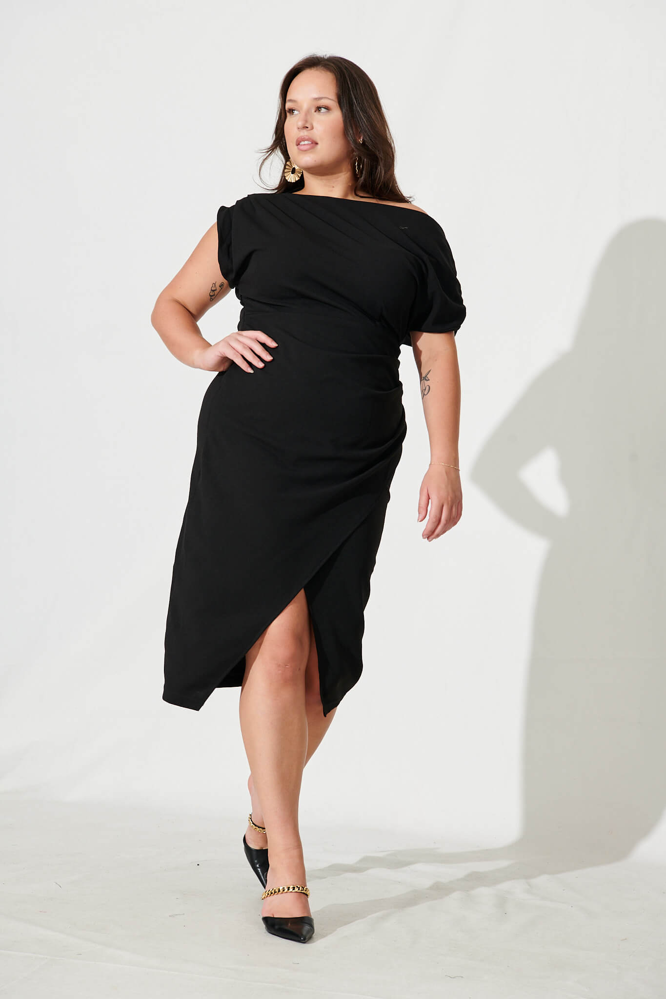 Black Off-Shoulder Midi Dress - Phoenix Style