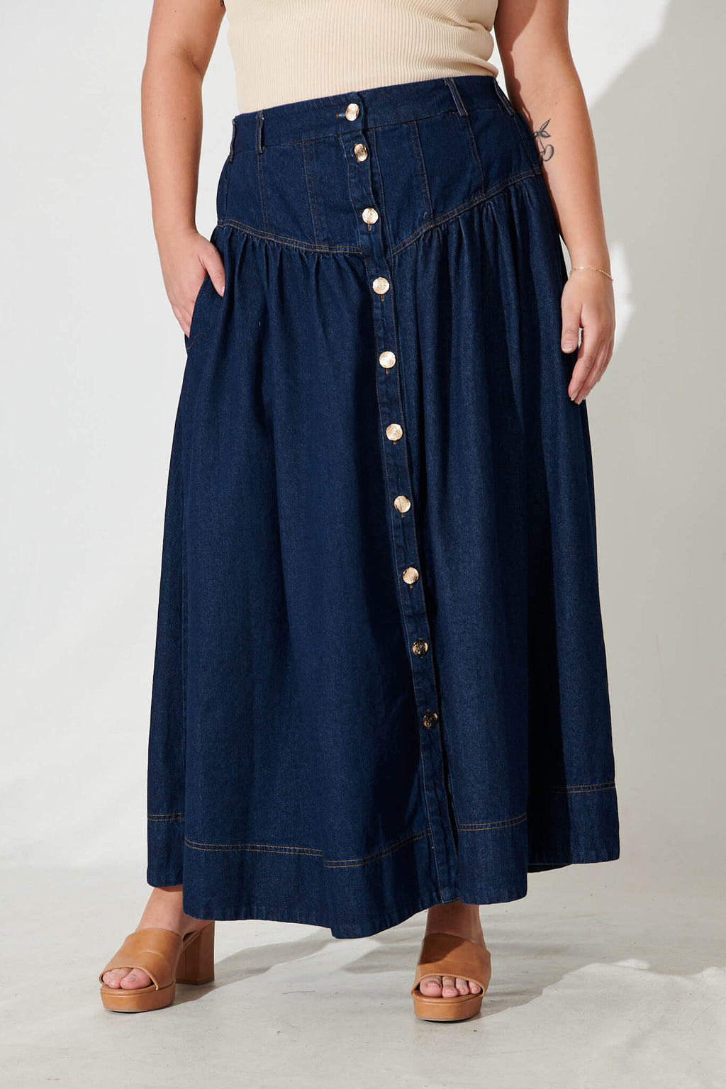 Judith Dark Blue Maxi Denim Skirt