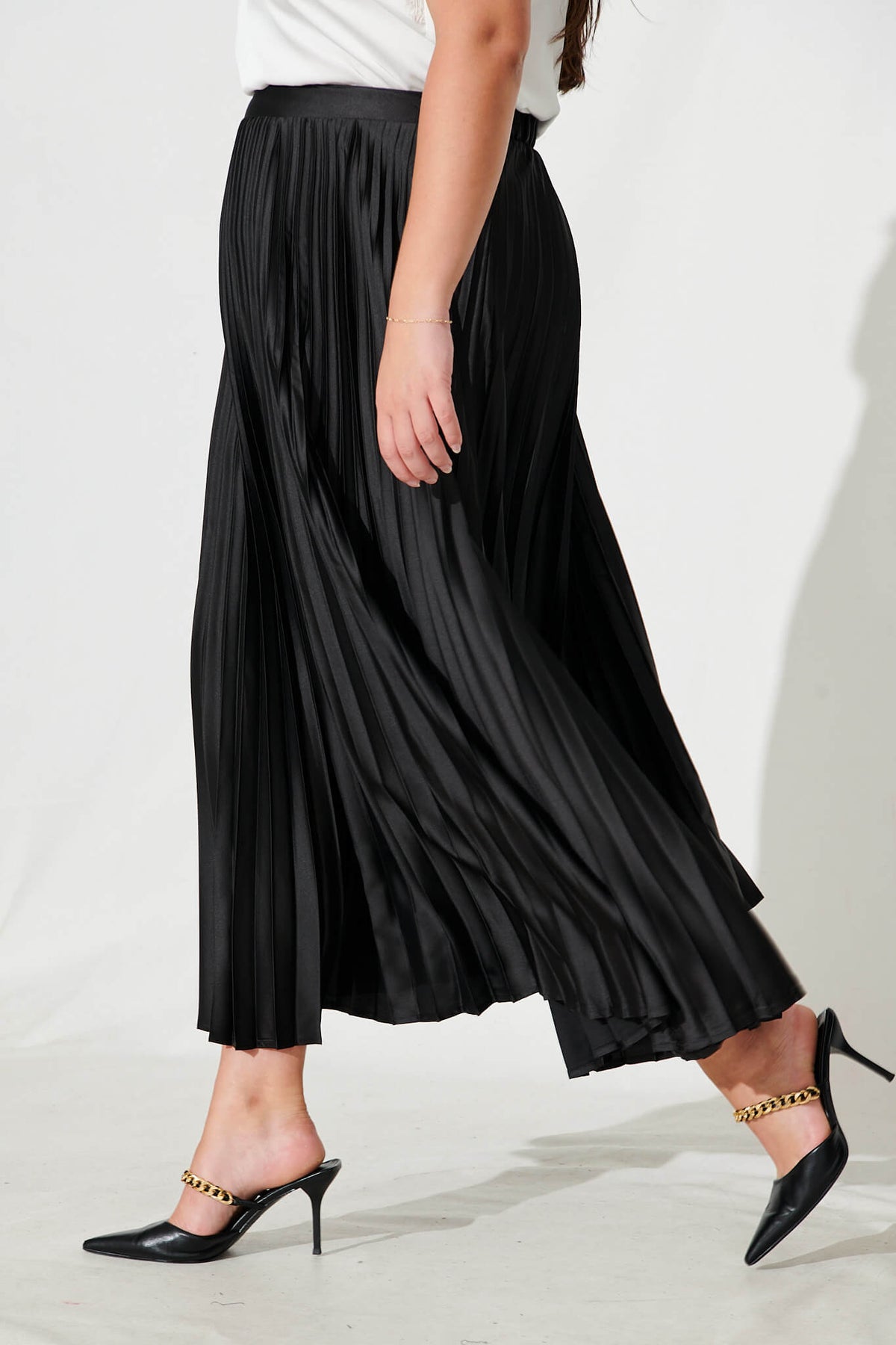 Allison Black Satin Midi Skirt