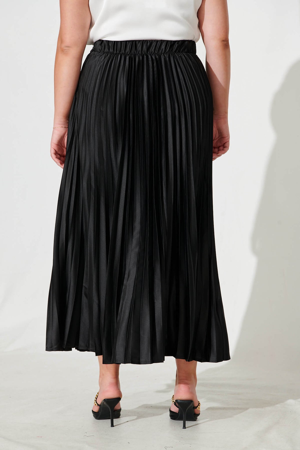Allison Black Satin Midi Skirt