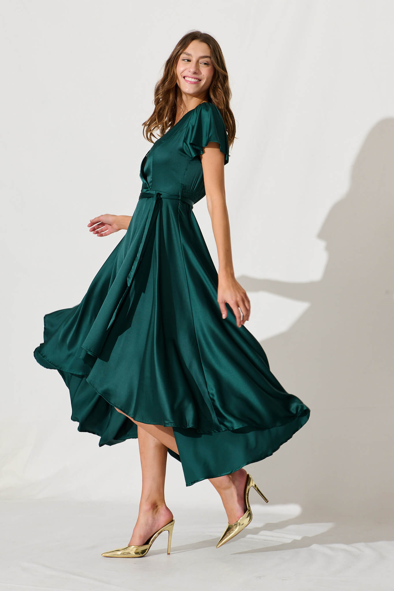 Emerald Satin Maxi Dress