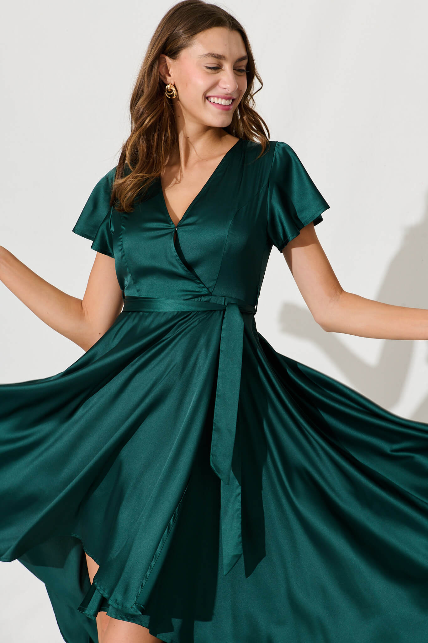 Emerald Satin Maxi Dress