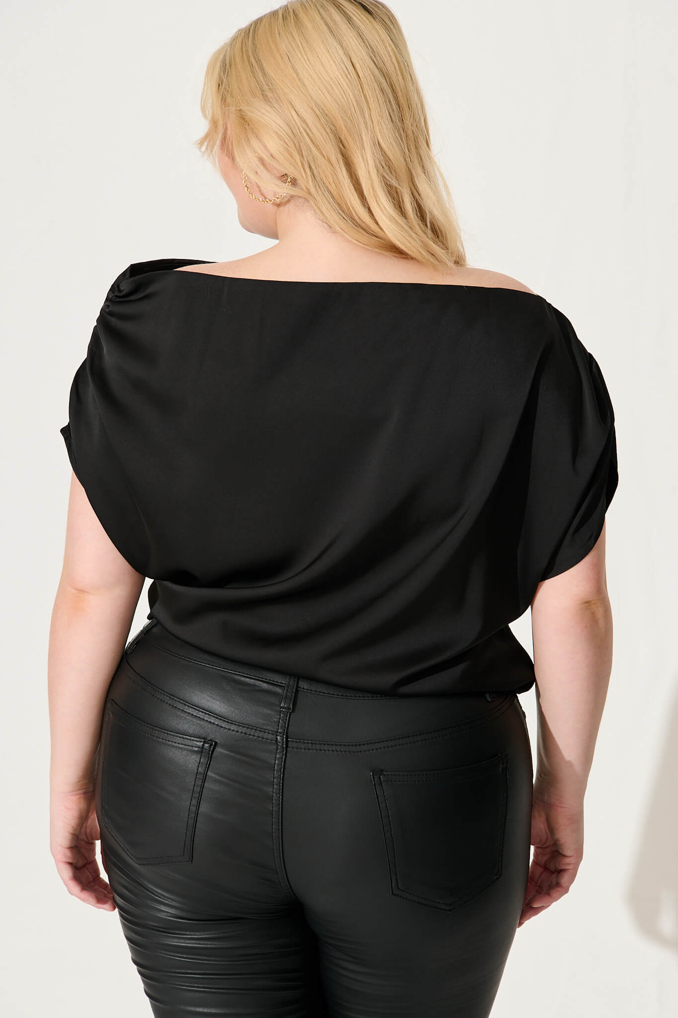 Black Satin Off-Shoulder Blouse