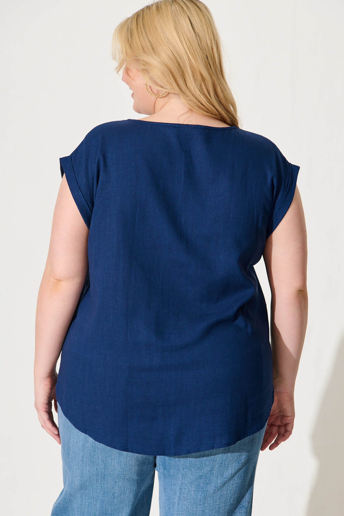 Navy Linen Blend Top
