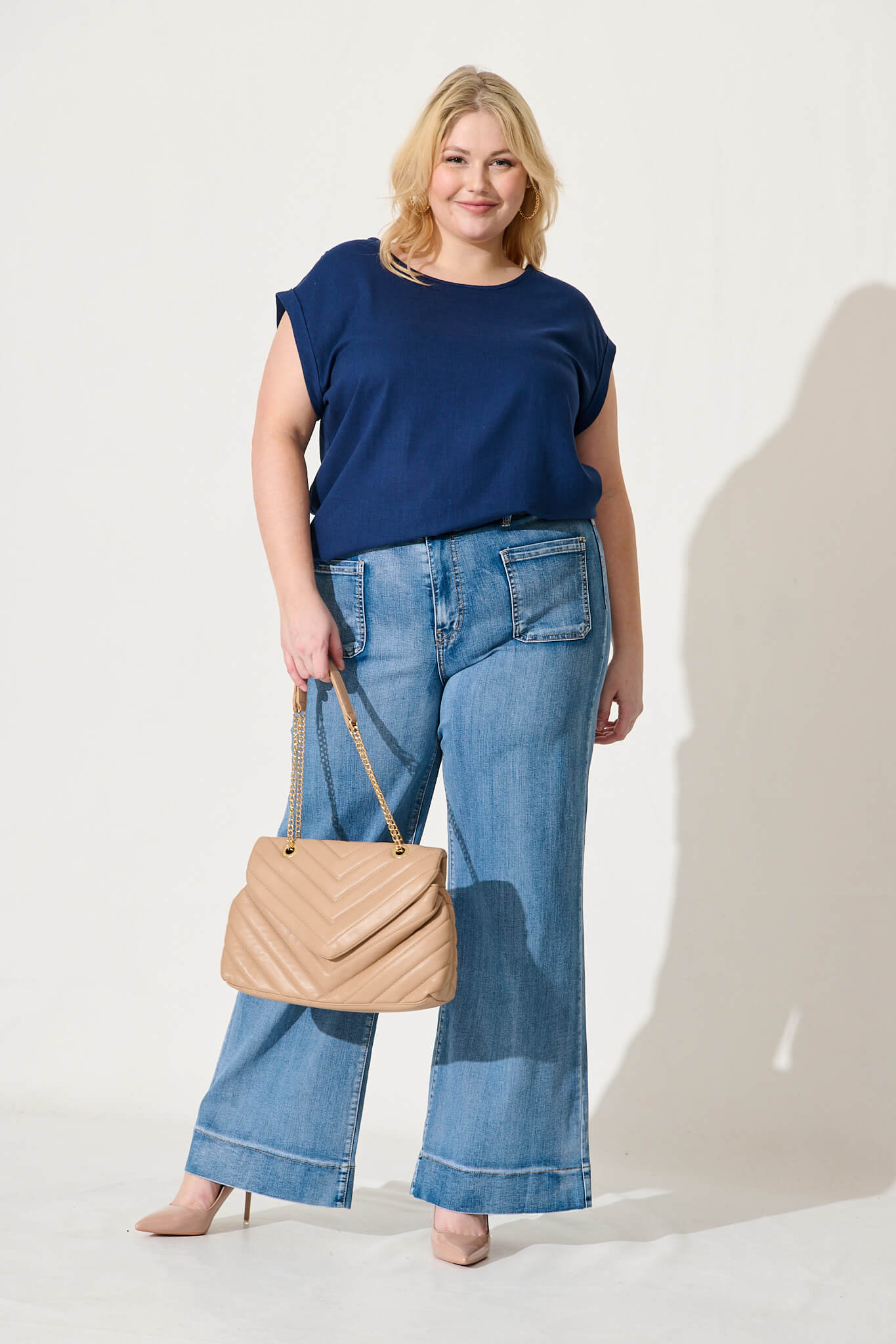Navy Linen Blend Top