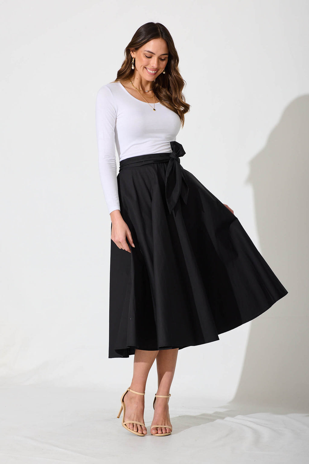 Chic Black Cotton Ivy Midi Skirt