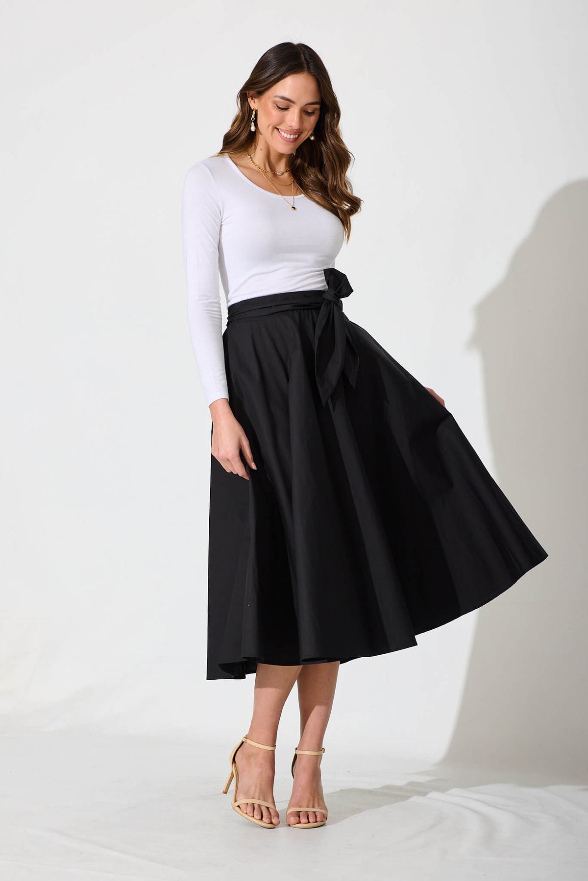 Chic Black Cotton Ivy Midi Skirt