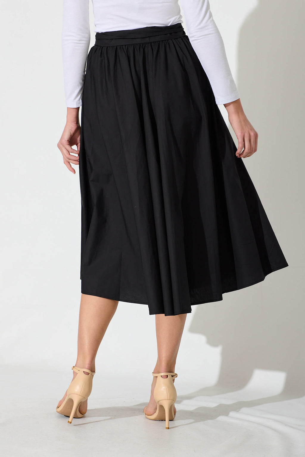 Chic Black Cotton Ivy Midi Skirt