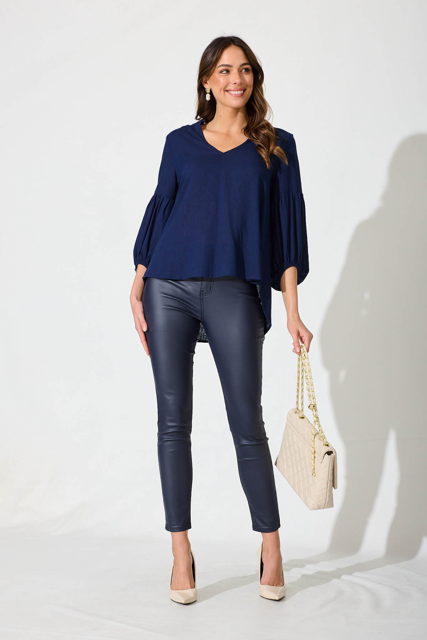 Navy Linen Blend Jasper Blouse