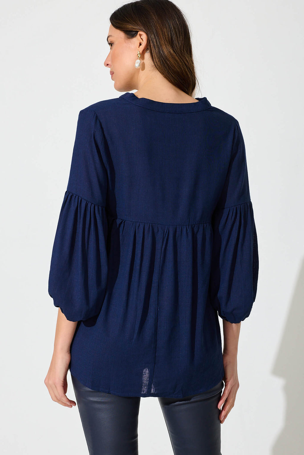 Navy Linen Blend Jasper Blouse