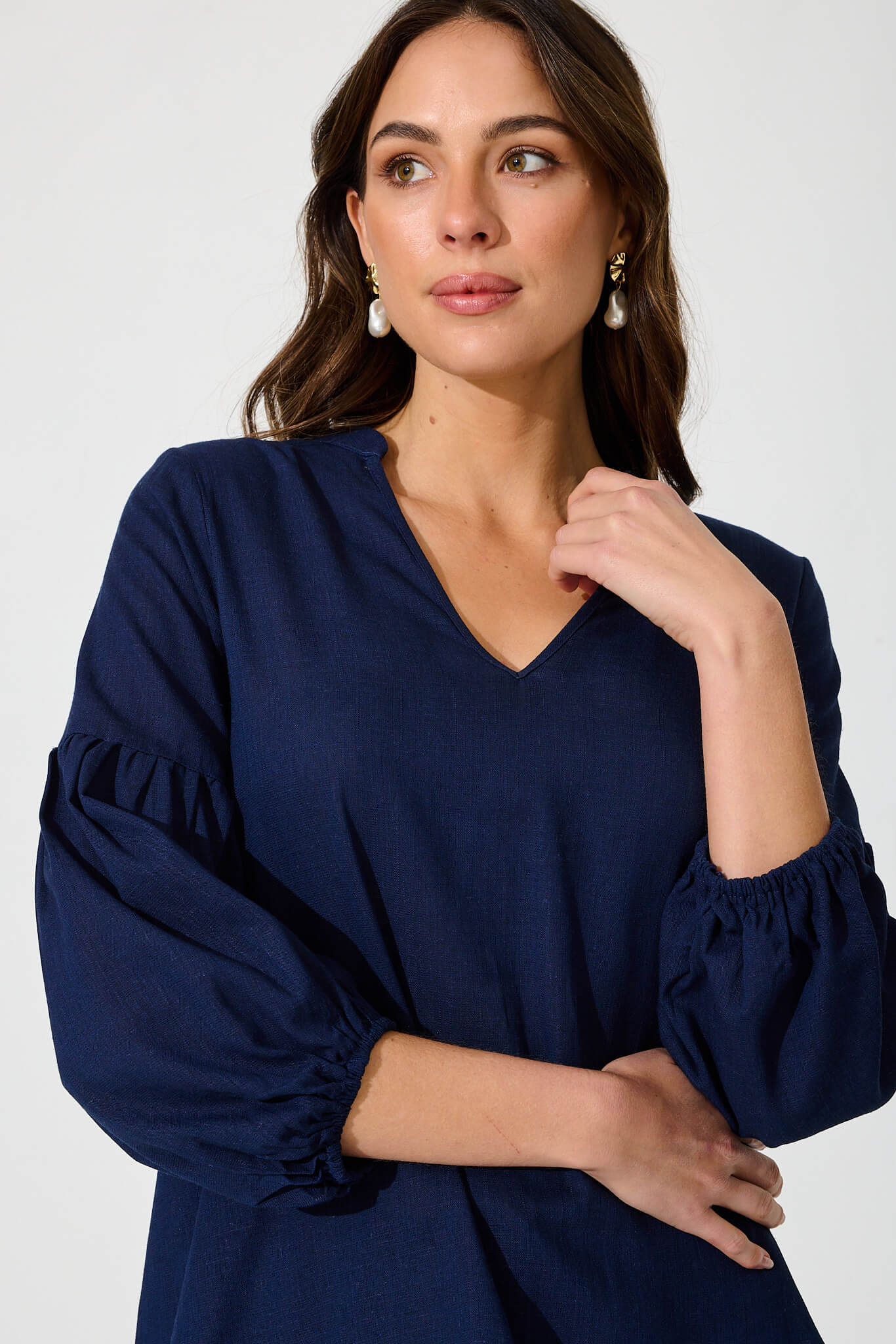 Navy Linen Blend Jasper Blouse