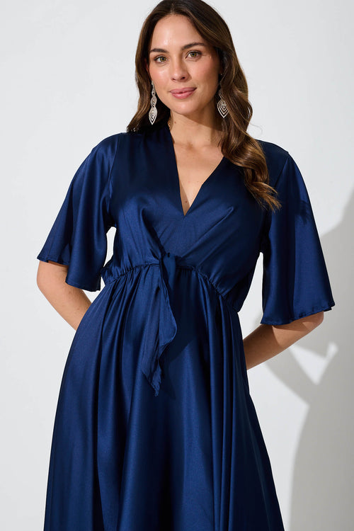 Navy Satin Maxi Dress from Helsinki