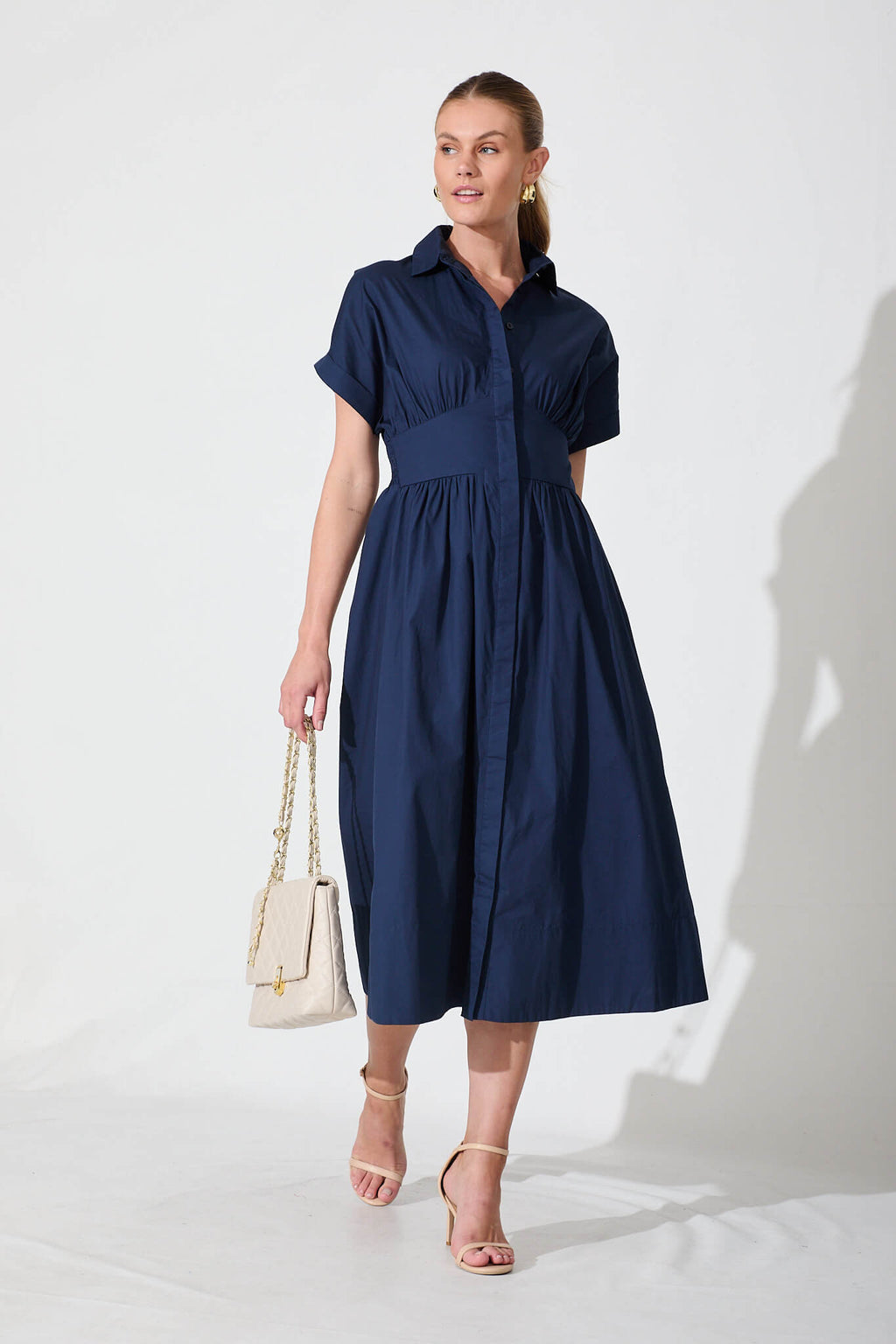 Navy Cotton Midi Dress - Cielo