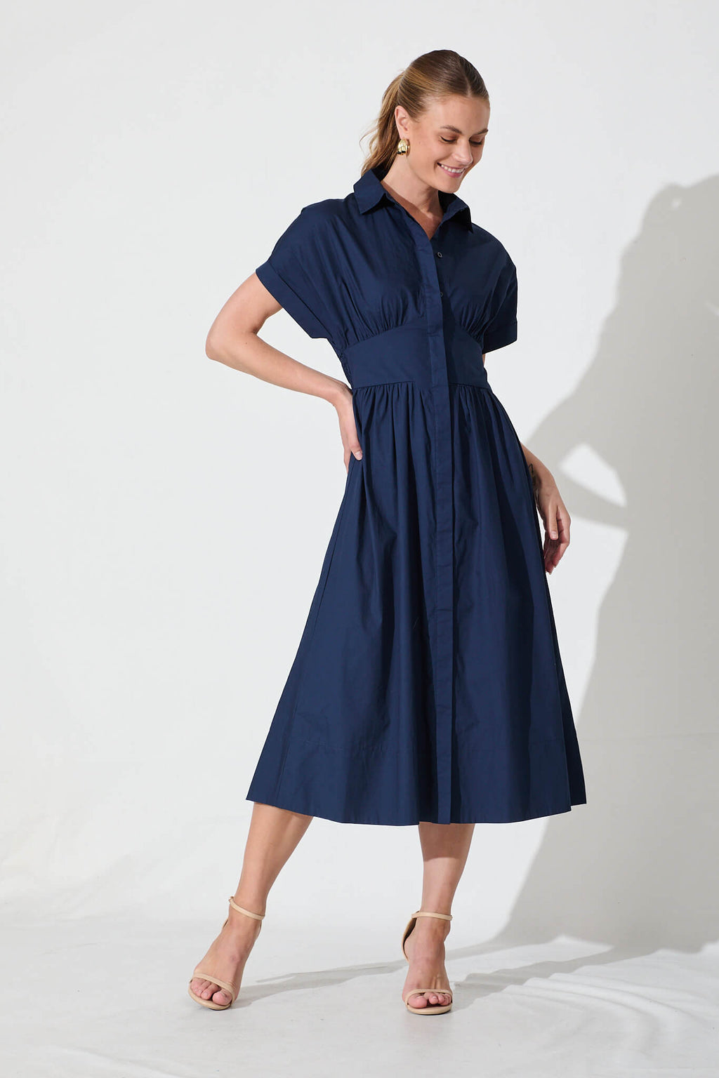 Navy Cotton Midi Dress - Cielo