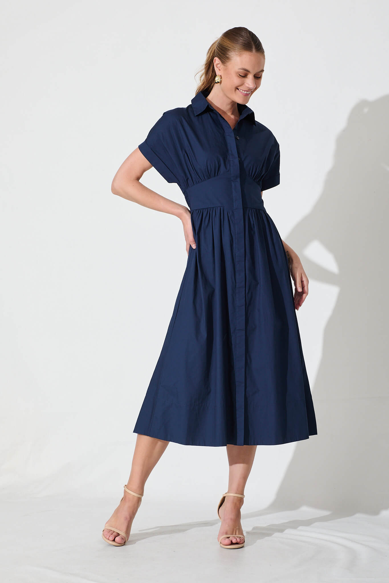 Navy Cotton Midi Dress - Cielo